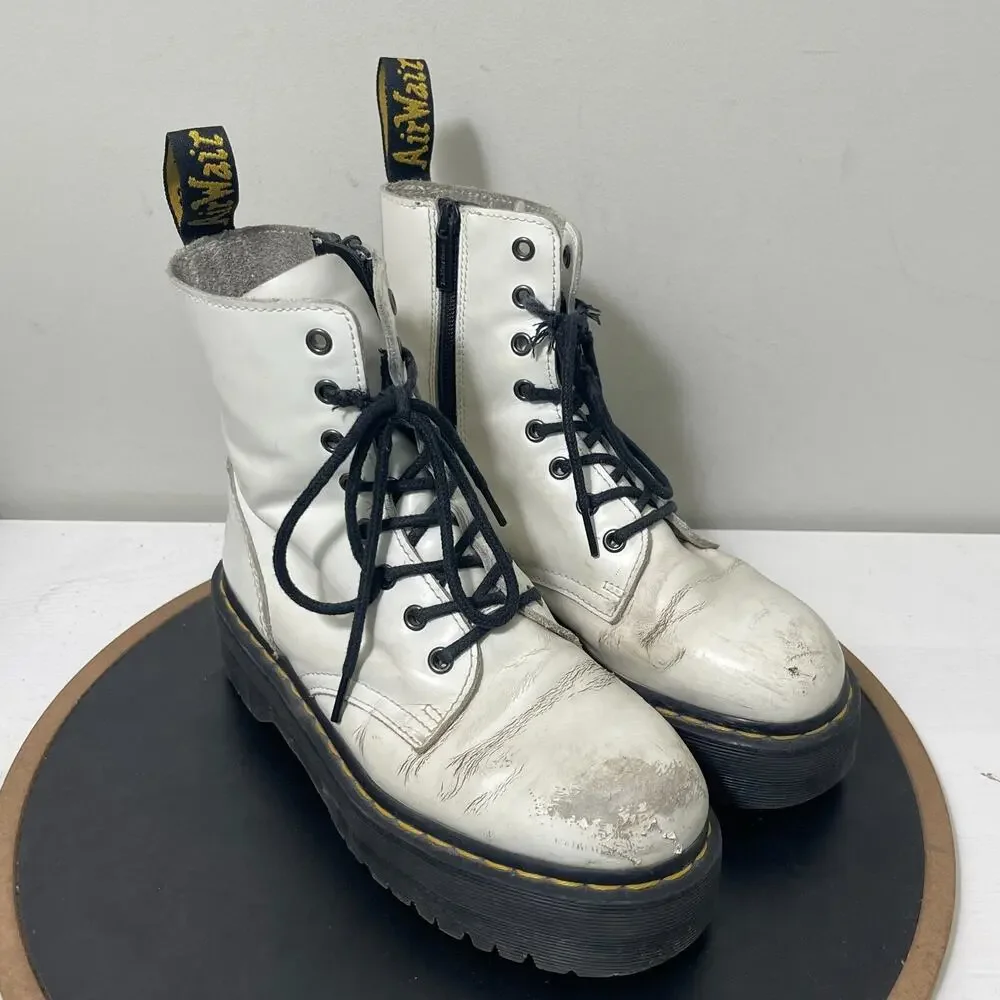 Dr. Martens Jadon Boots M7 / W8 White Leather Platform Grunge Punk Destroyed‎